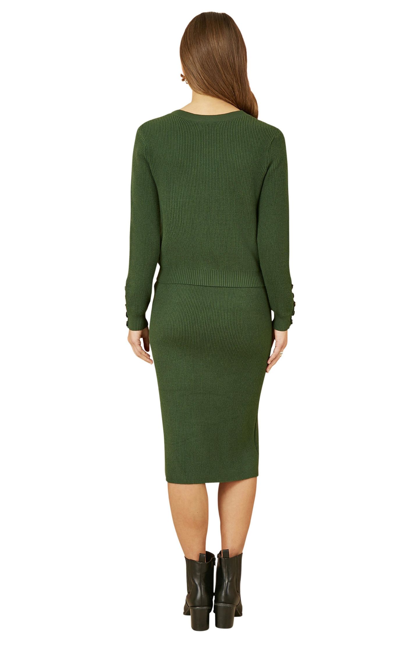 Женская юбка Yumi Rib Knitted Midi Column, цвет: Зелёный — фото 3