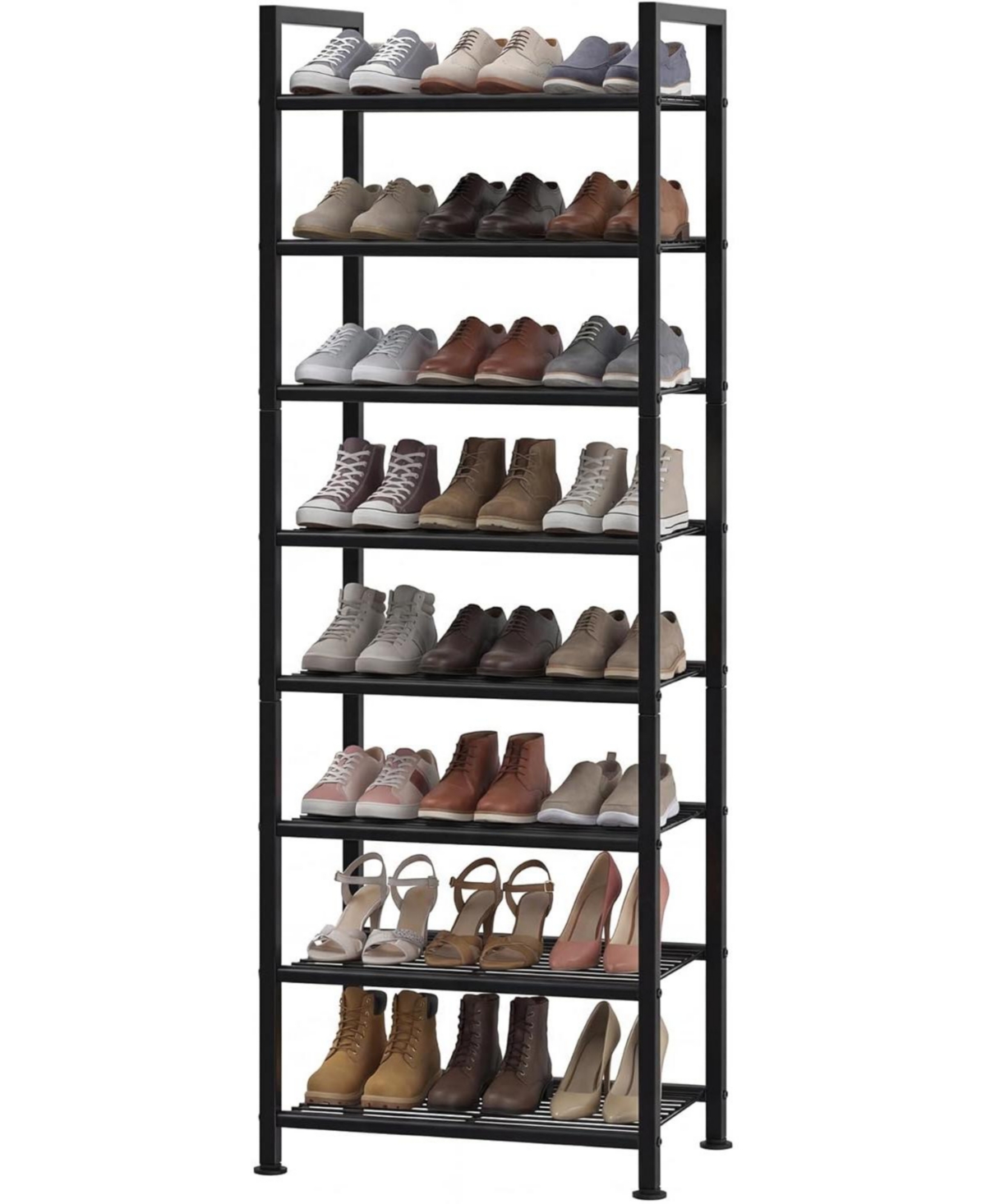 gaomon 8-Tier Slim Shoe Rack Metal Frame With Non-Woven Fabric Shelves, Adjustable Design Perfect For Entryways, Bedrooms And More