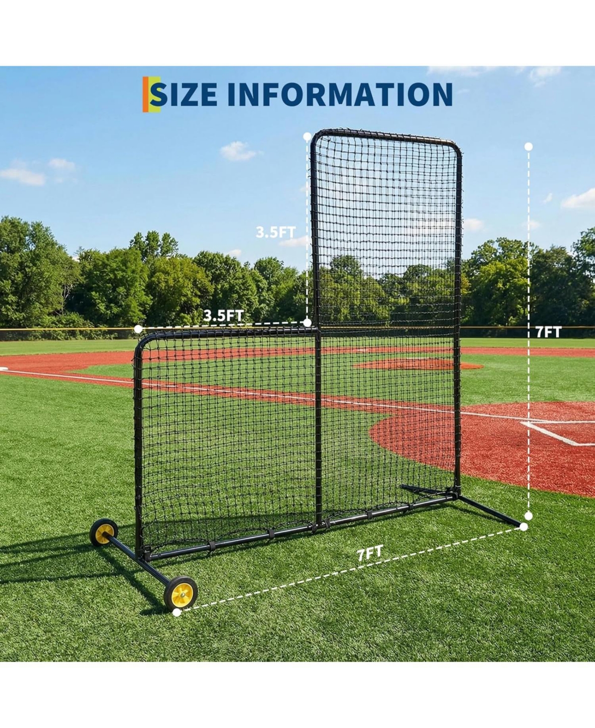 Xo L Screen Baseball Net, Portable Pitching Screen with Wheels for Batting Cage Field Practice