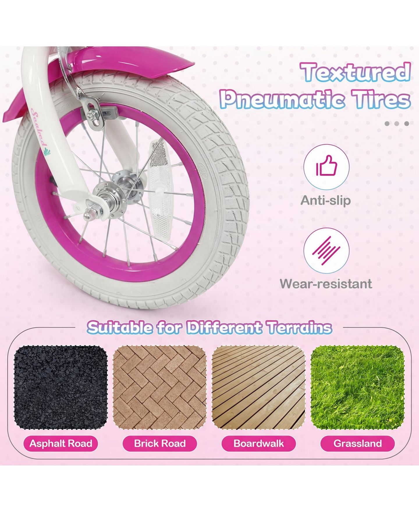 Детская игрушка Gymax Mermaid 12" Metal Kids Bike with Adjustable Seat and Removable Training Wheels, 110 lbs Capacity, Ages 3-4, цвет: Розовый — фото 5