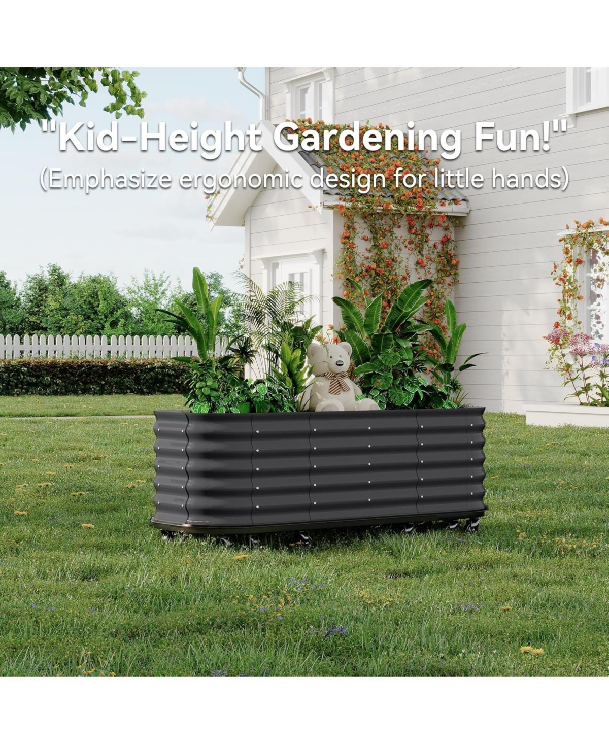 Xo 94x24x20in Self-Watering Raised Garden Bed, Metal Planter Box with Wheels and Water Reservoir for Outdoor Patio Garden