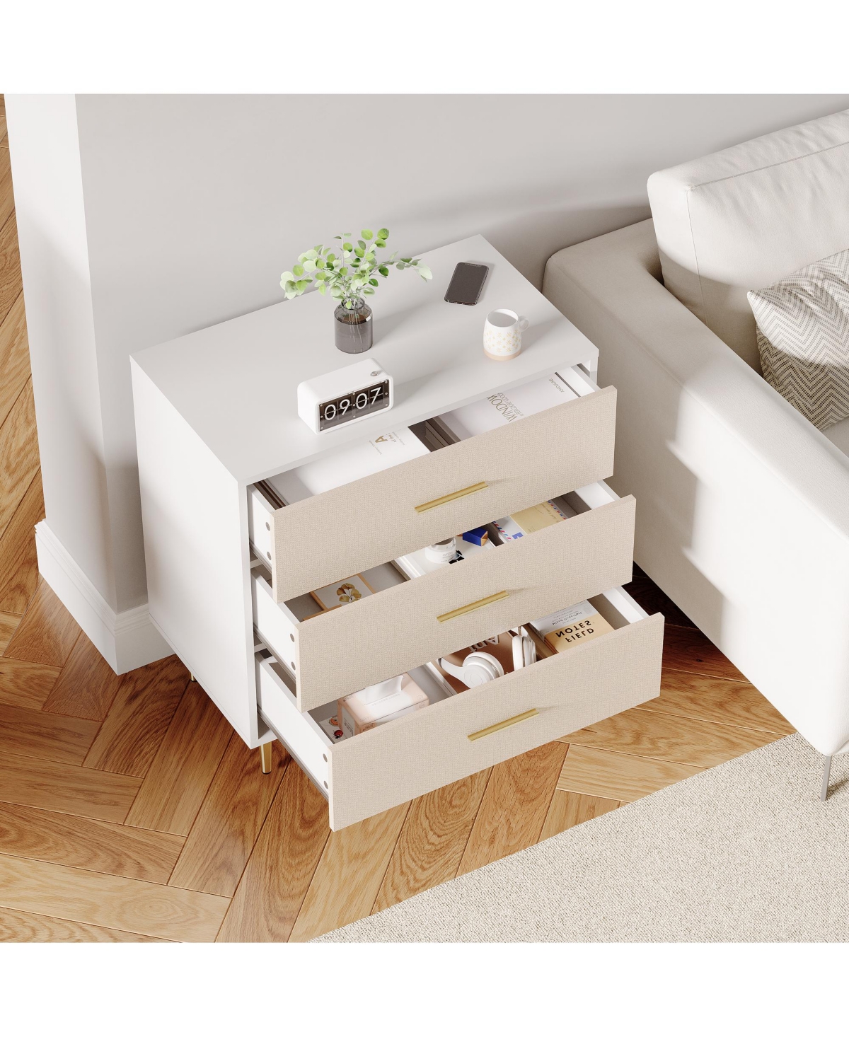 homfan Modern 3-Drawer Dresser, Accent Storage Chest with Handles and Metal Legs for Bedroom, Living Room, or Entryway