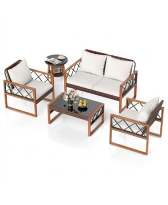 5-Piece PE Wicker Patio Furniture Set with Acacia Wood Frame