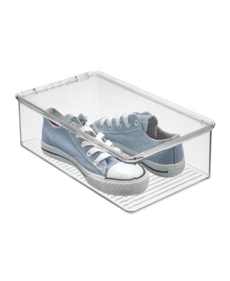 Stackable Plastic Shoe Box with Hinged-Lid for Sneakers or Flats