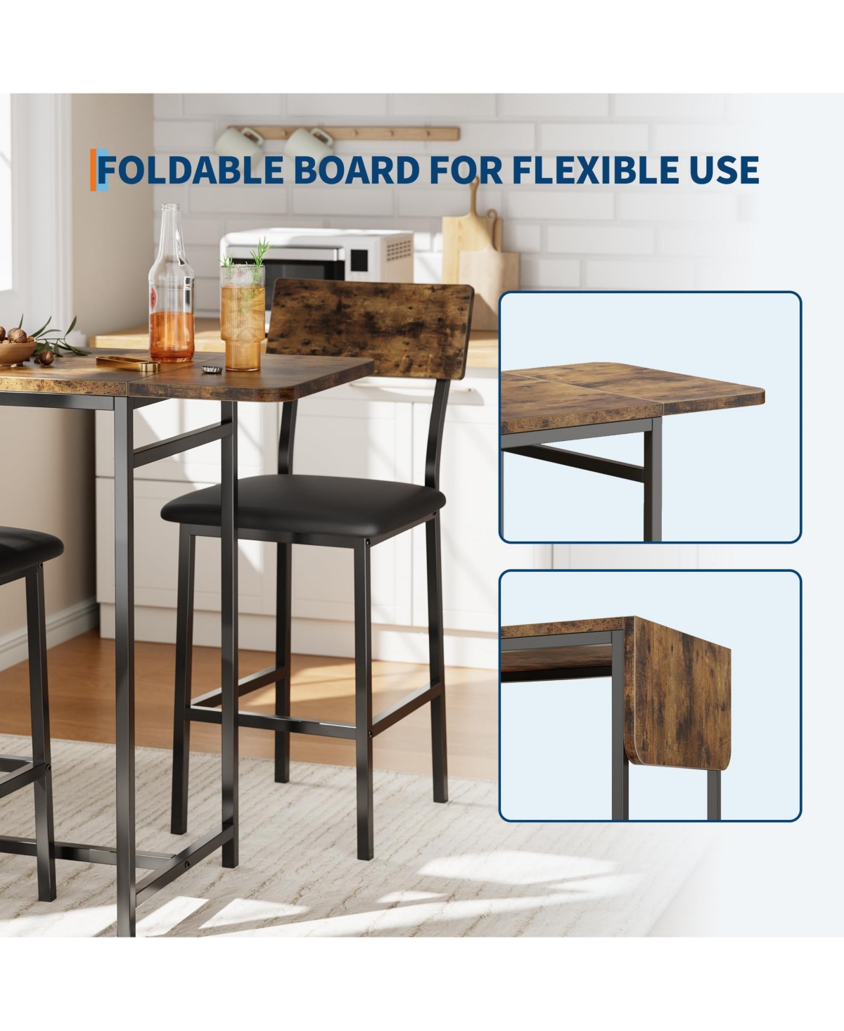 homfan Space-Saving 3-Piece Dining Table Set for 2