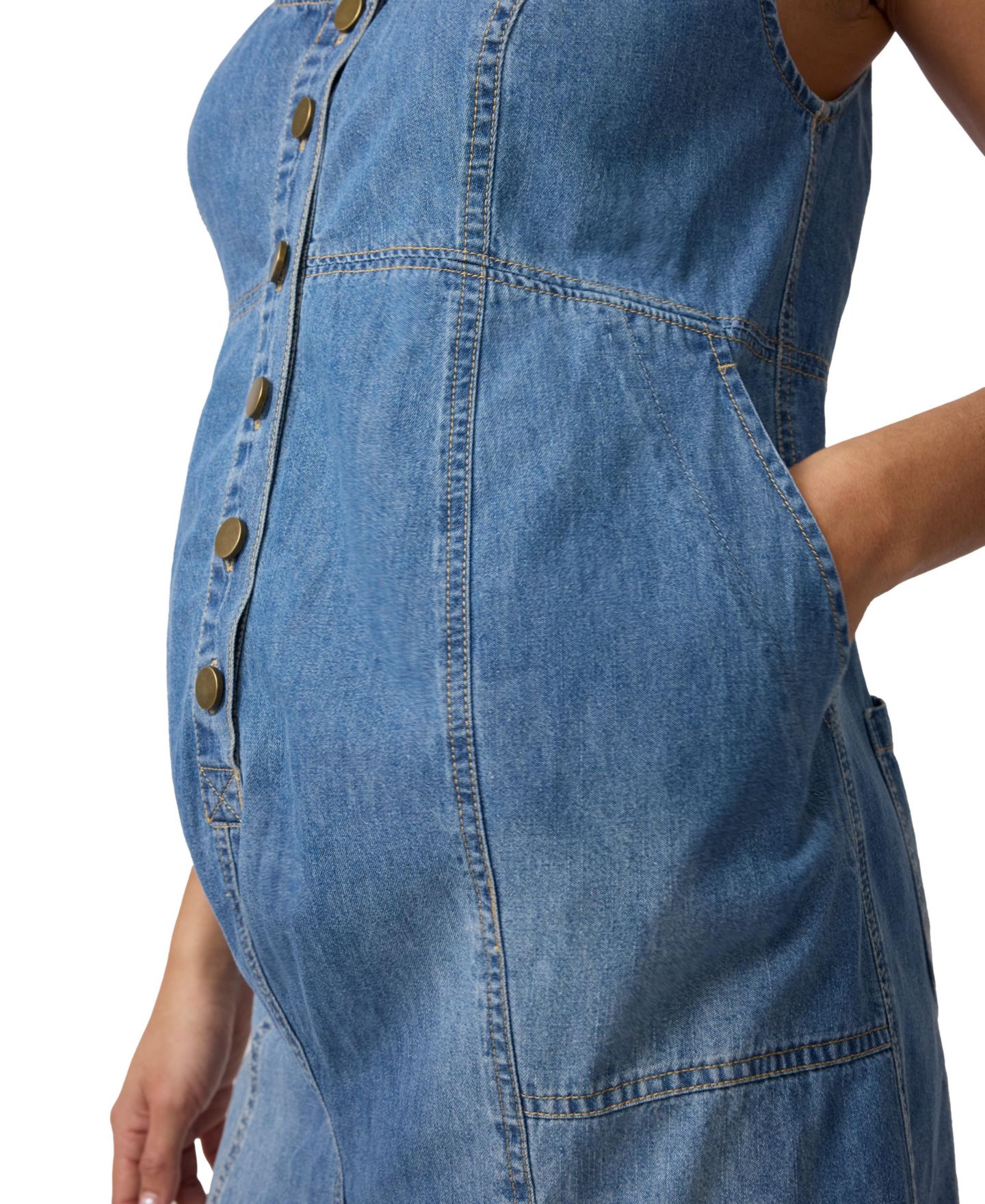 Женские комбинезоны Maternity Ingrid + Isabel Sleeveless Soft Denim Romper, цвет: Средняя варка — фото 5