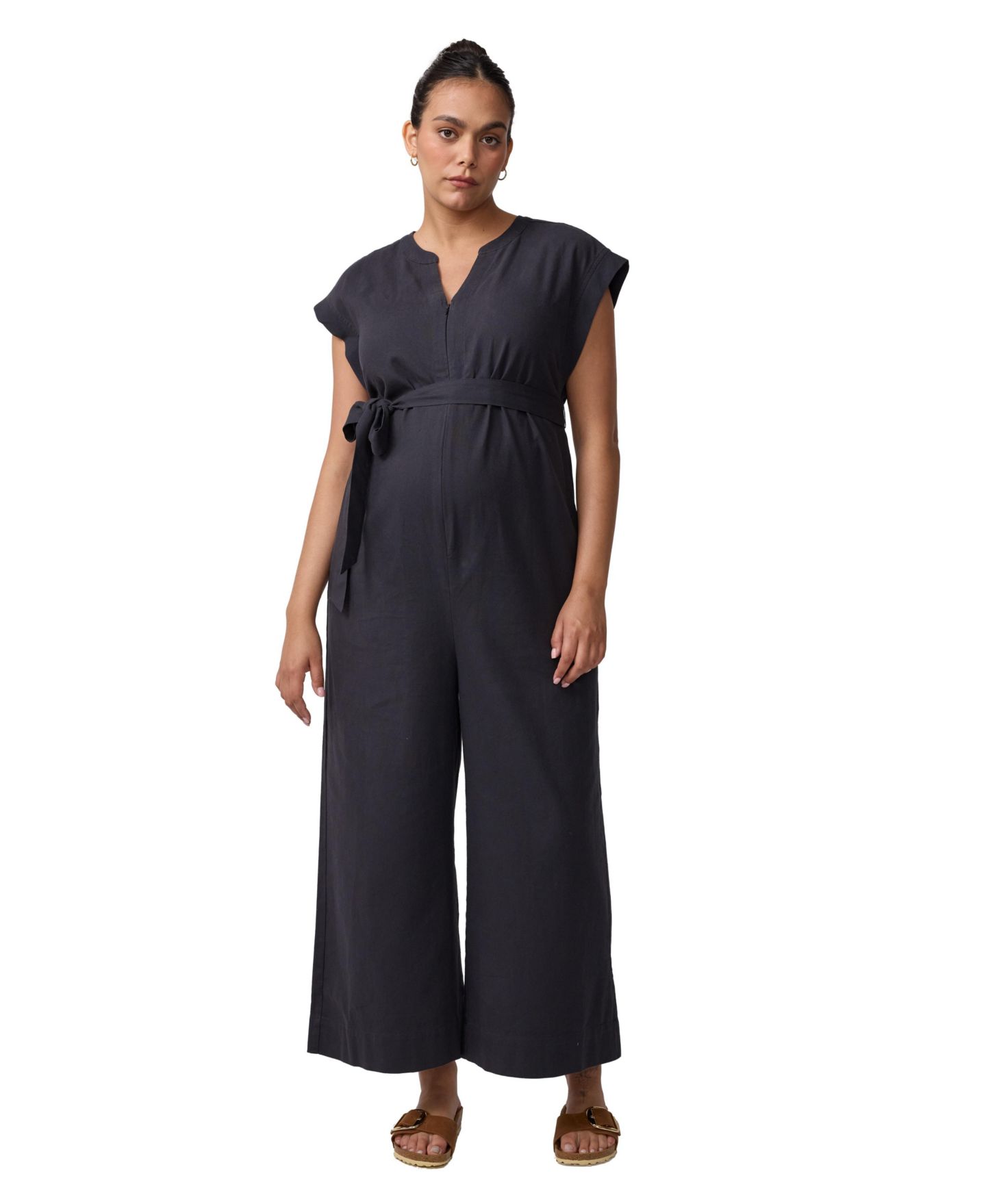 Женские комбинезоны Maternity Ingrid + Isabel Tie Waist Jumpsuit, цвет: Потёртый чёрный — фото 1