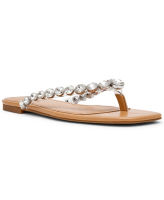 Women's Marble Embellished Square Toe Thong Sandals