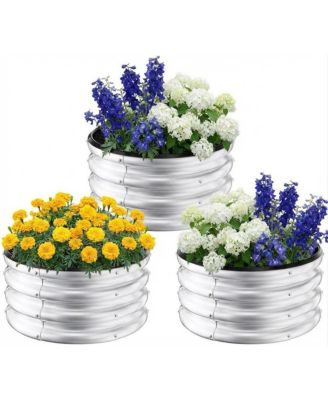 3-Pack 2x2x1FT Round Metal Raised Garden Bed, Galvanized Planter Boxes for Vegetables Fruits Flowers, Outdoor Garden