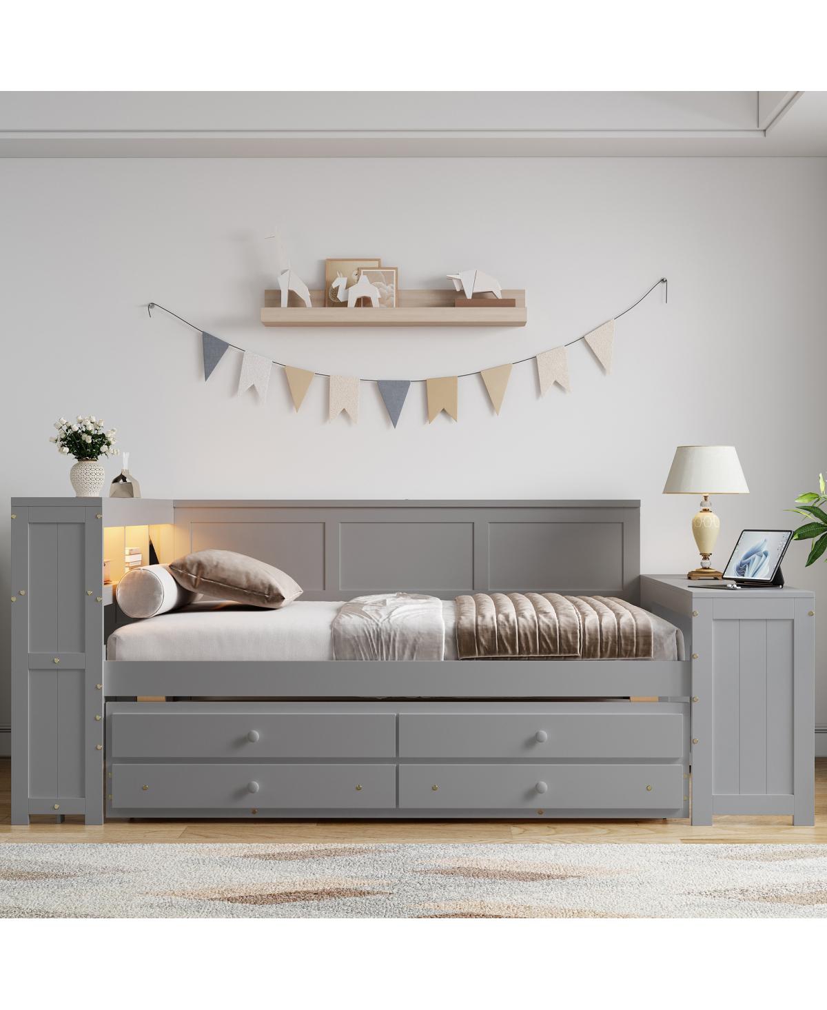 Streamdale Furniture Full Size Daybed with Storage, Trundle, Desk, Charging Station and Led