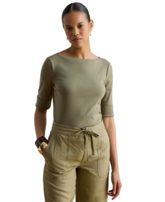 Petite Stretch Cotton Boatneck Tee
