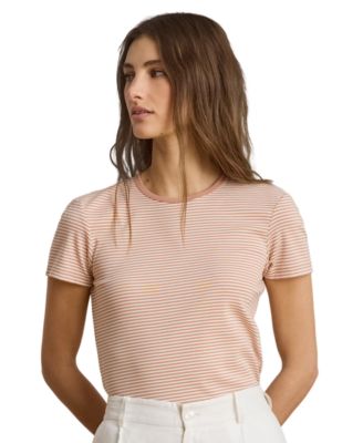 Petite Striped Rib-Knit Stretch Crewneck T-Shirt