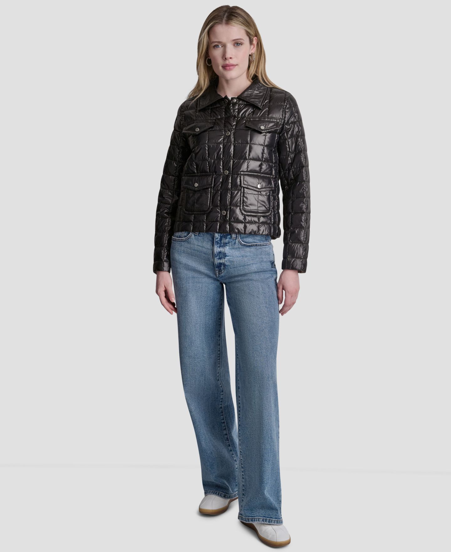 Женская куртка DKNY Jeans Box Quilt Lightweight, цвет: Металлик чёрный — фото 2