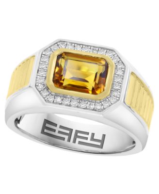 Men's Diamond (1/5 ct. t.w.) & Citrine (2-2/5 ct. t.w.) Ring in Sterling Silver