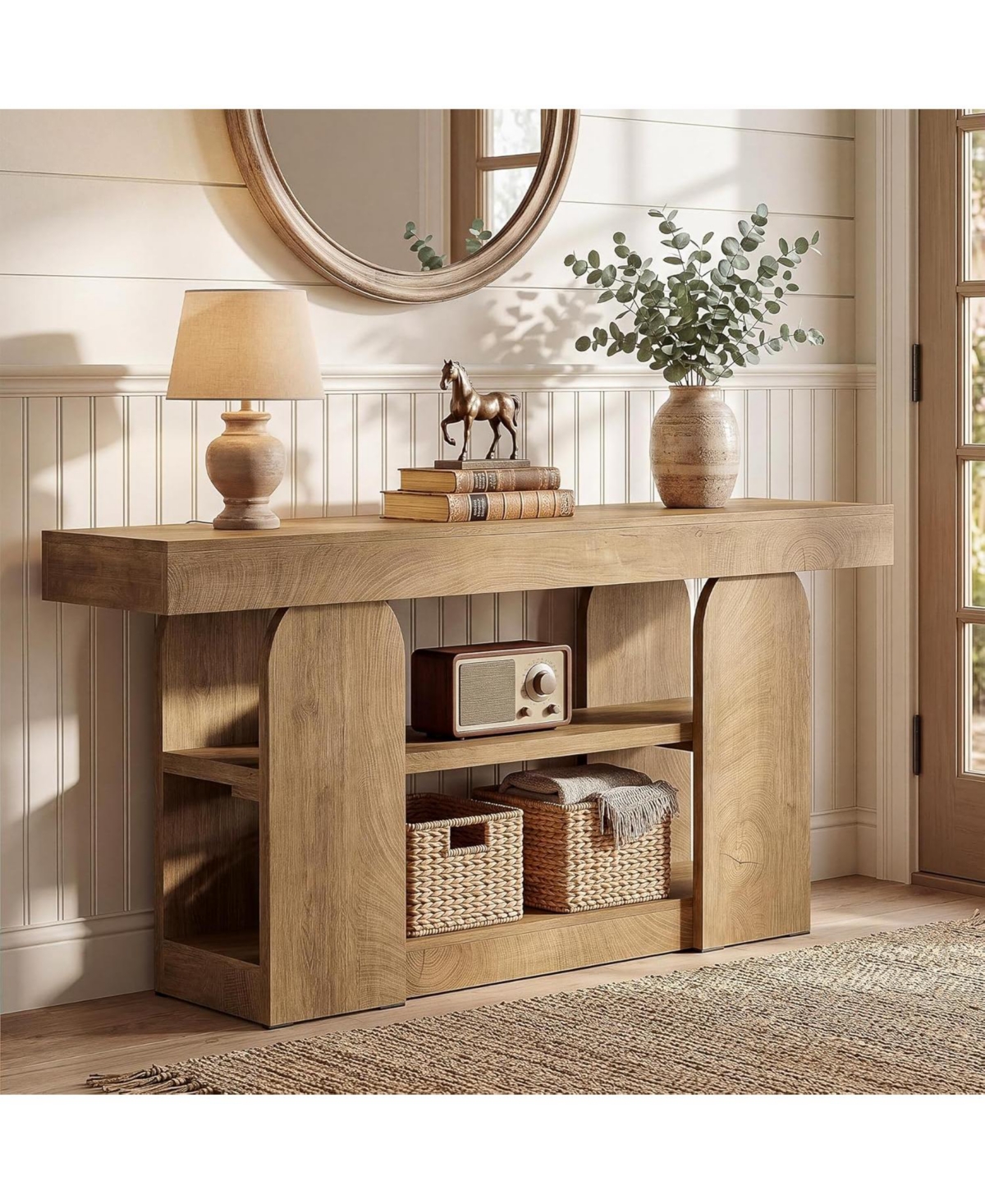 Tribesigns 63-Inch Console Table with Storage, 3-Tier Farmhouse Entryway Table, Long Narrow Wood Sofa Table Behind Couch
