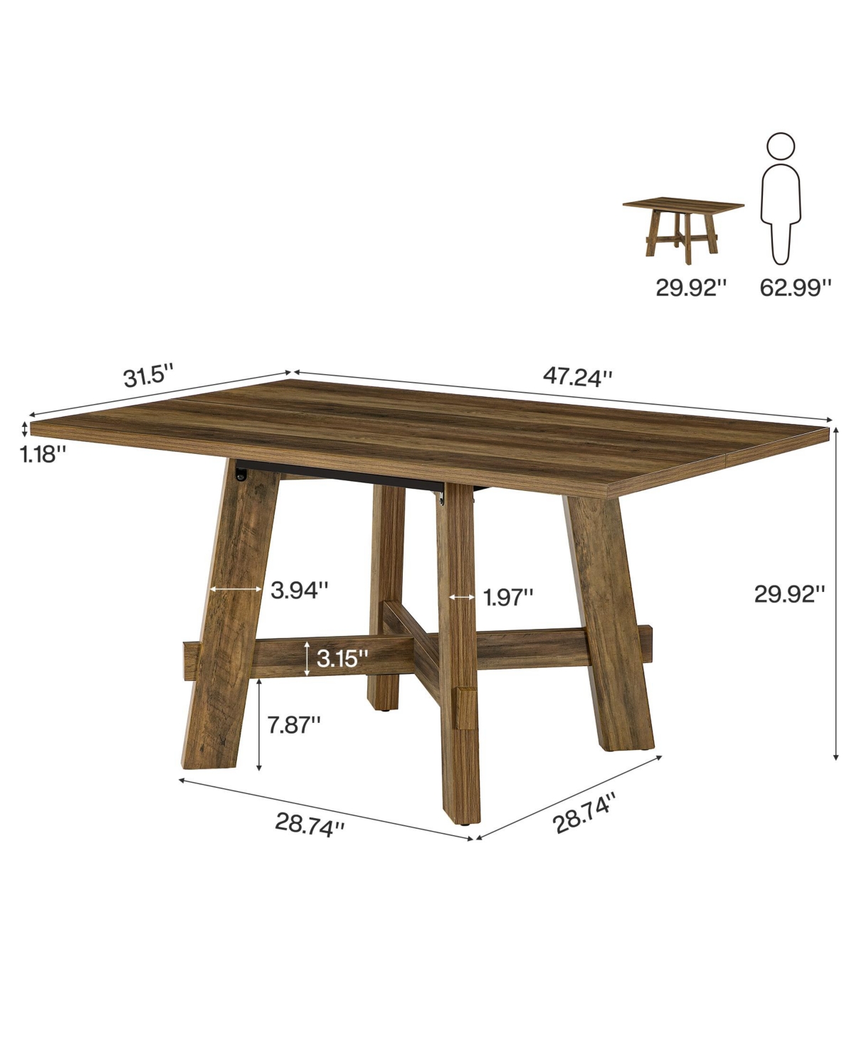Tribesigns 47-Inch Dining Table for 4, Farmhouse Kitchen Table with Sturdy Legs and Cross Brace, Small Dinner Tables