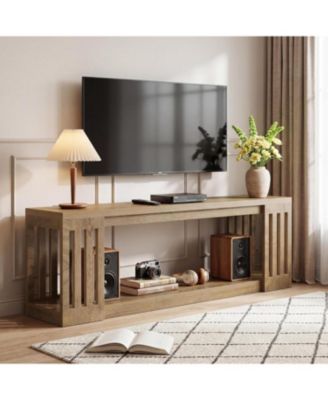 63-Inch TV Stand for 55/60/65/70-Inch TVs, Farmhouse Entertainment Center with 2-Tier Open Storage Shelves