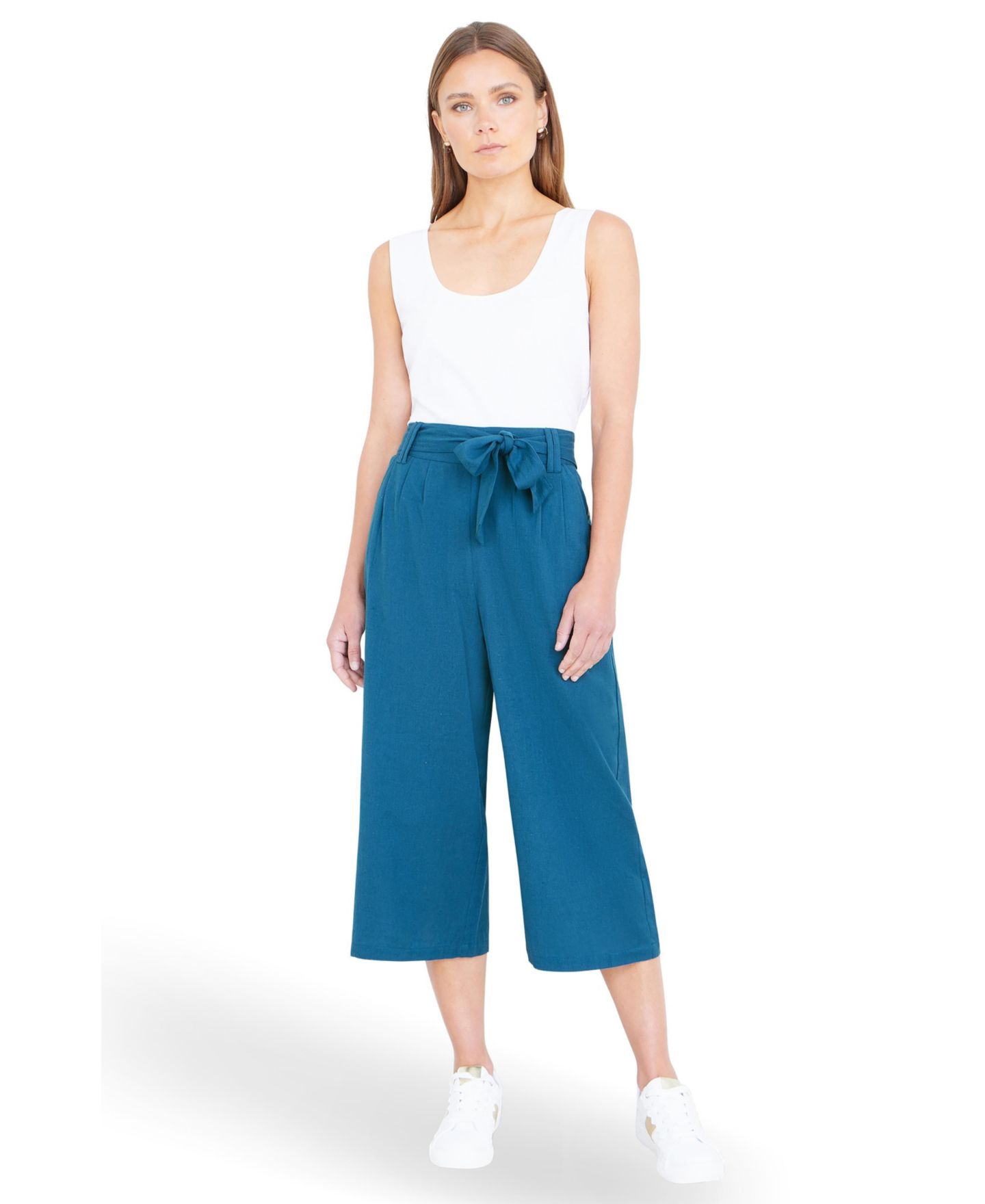 Женские брюки Yumi High-Waist Tie-Belt Cropped, цвет: Бирюзовый — фото 2