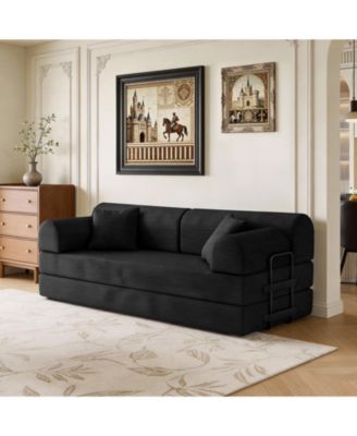 Convertible Sleeper Sofa Bed, Corduroy Folding Mattress Couch with Fixed-Shape Frame, Floor Sofa Lounge Couch for Living Room Bedroom
