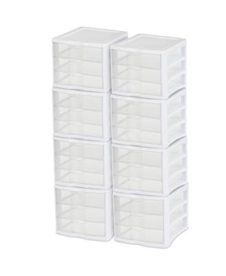 ClearView Compact Stacking 3 Drawer Storage Organizer System, (8 Pack)