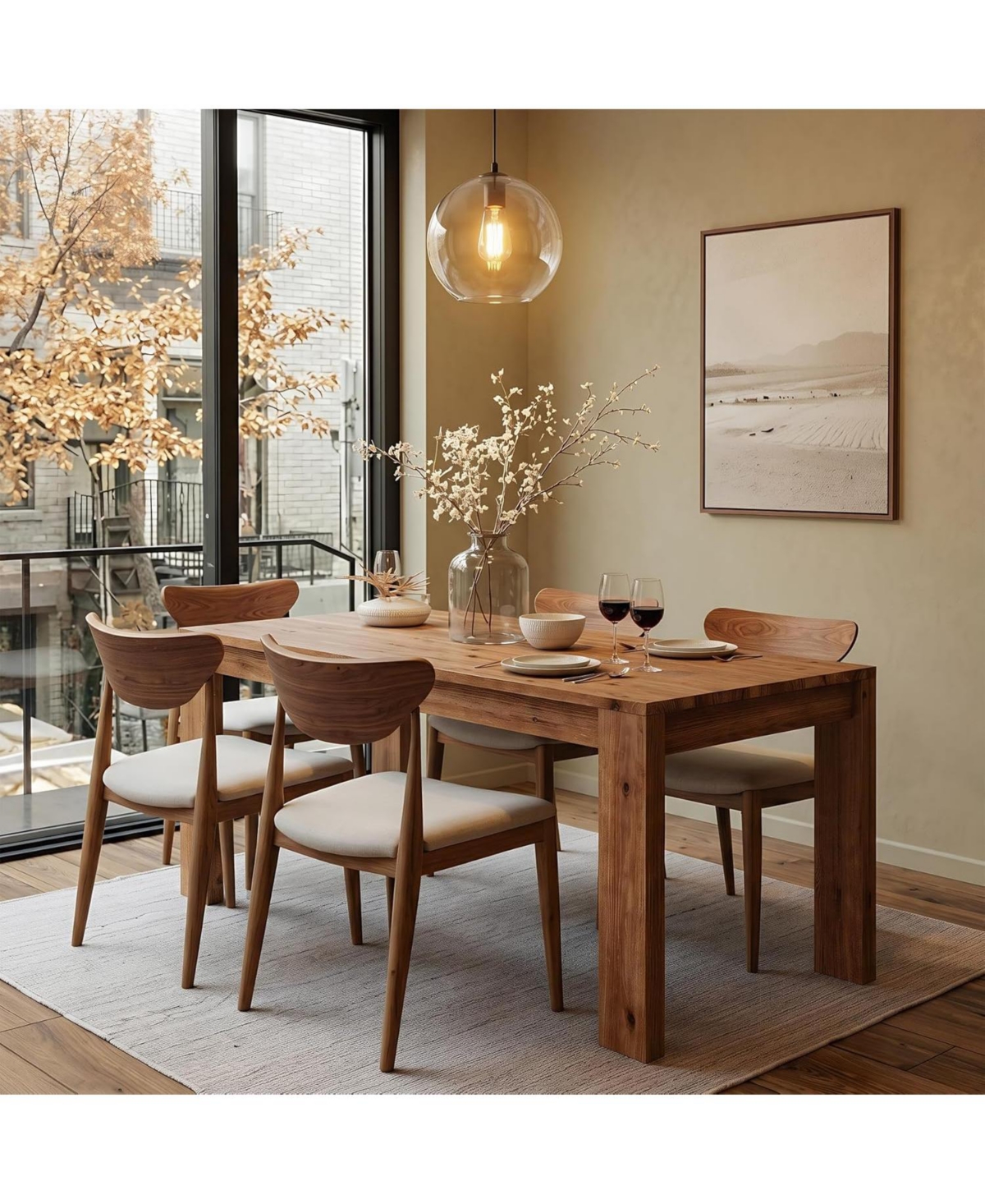 Tribesigns 55.12" Solid Wood Rectangular Dining Table, 30.71" Height Farmhouse Kitchen Table with Thick Legs