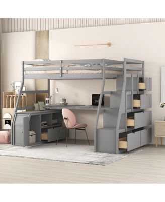 Loft Bed with 7 Drawers 2 Shelves and Desk