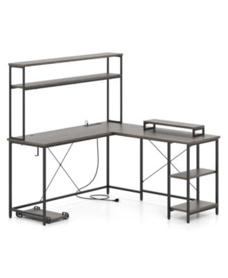 L Shaped Gaming Desk with Hutch Monitor Stand and LED Strip