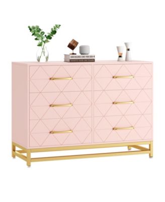 6-Drawer Dresser with Fabric Bins, Rattan Accent Storage Tower TV Stand for 40" TV, Bedroom, Closet, Hallway Organizer