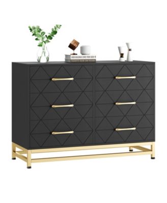 6-Drawer Dresser with Fabric Bins, Rattan Accent Storage Tower TV Stand for 40" TV, Bedroom, Closet, Hallway Organizer