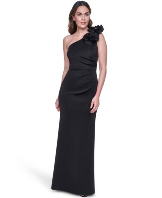 Women's One-Shoulder Floral Applique Ball Gown