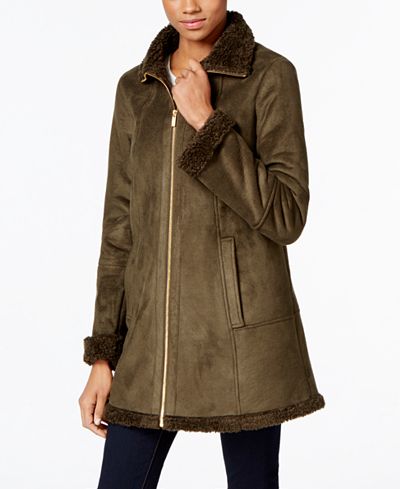 Jones New York Faux-Shearling A-Line Walker Coat