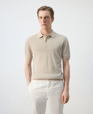 Men's Striped Knit Cotton Polo Shirt