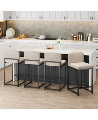 Set of 4/6 Counter Height Bar Stools, 24.8 Inch Upholstered Chairs with Backrest and Metal Legs, Home Bar and Game Room