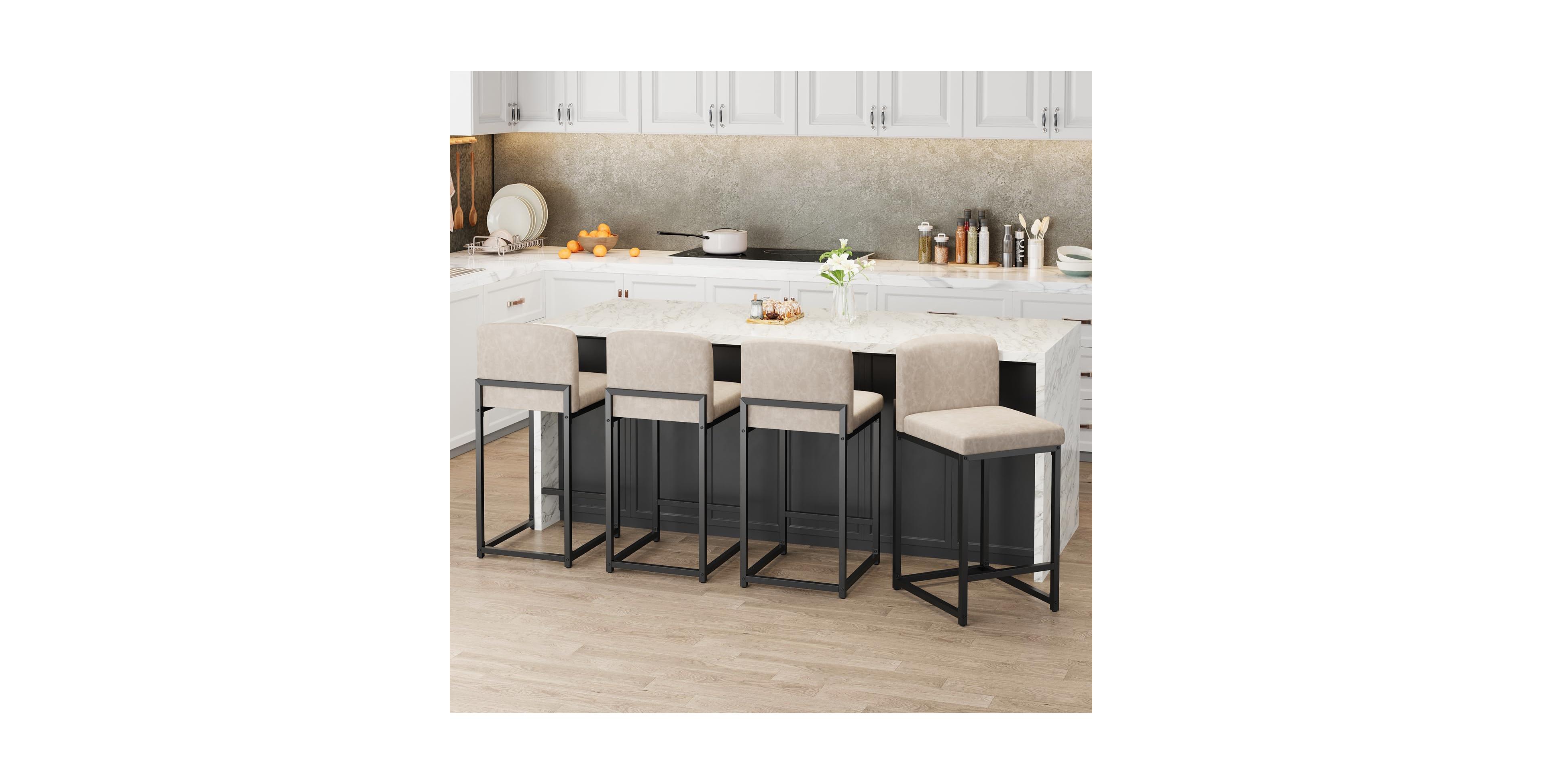 homfan Set of 4/6 Counter Height Bar Stools, 24.8 Inch Upholstered Chairs with Backrest and Metal Legs, Home Game Room