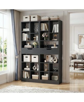 Freestanding 6-Tier Bookshelf with Drawer, 73.6" Decorative Shelf with Cube Storage