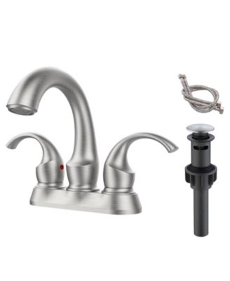 Bathroom Faucet 2-Handle Oil Rubbed Bronze with Aerator, Swan Style 4-inch Centerset Vanity Sink with Pop-Up Drain and Supply Hoses