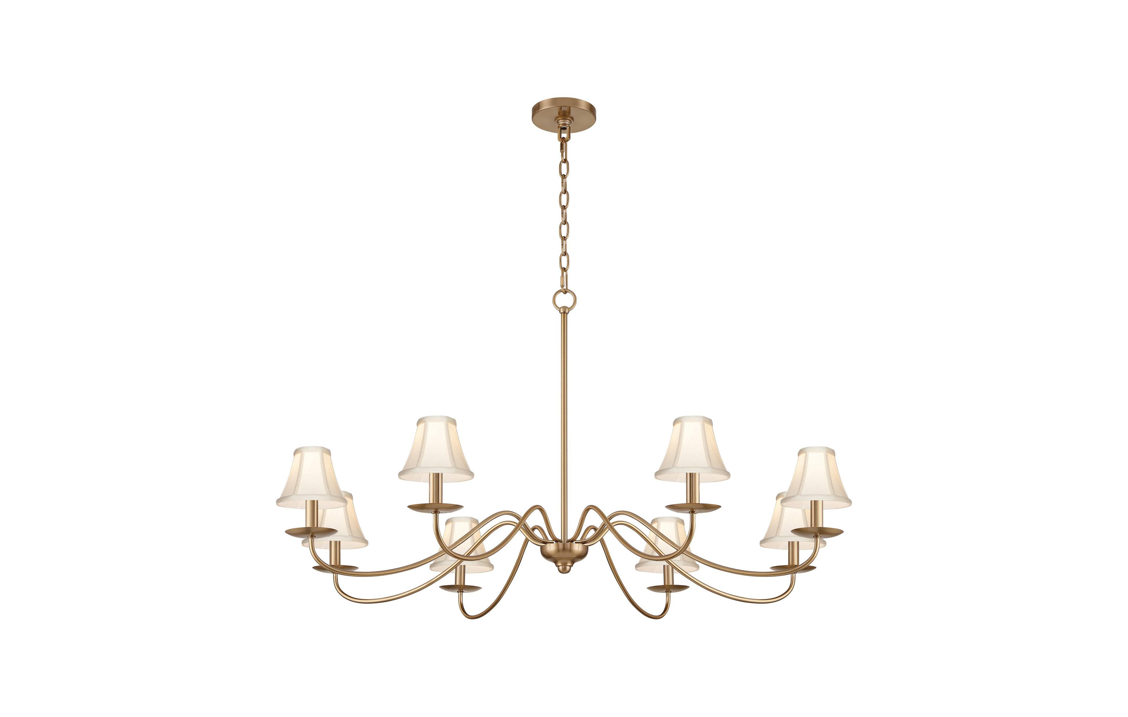 Franklin Iron Works Marinec 42inch Wide Soft Gold 8-Light Chandelier with Cream Shades