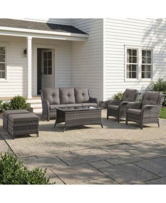 6 Pieces Outdoor Patio Furniture Set Wicker Outdoor Sectional Sofa with 2 Patio Chairs,Ottomans,Coffee Table