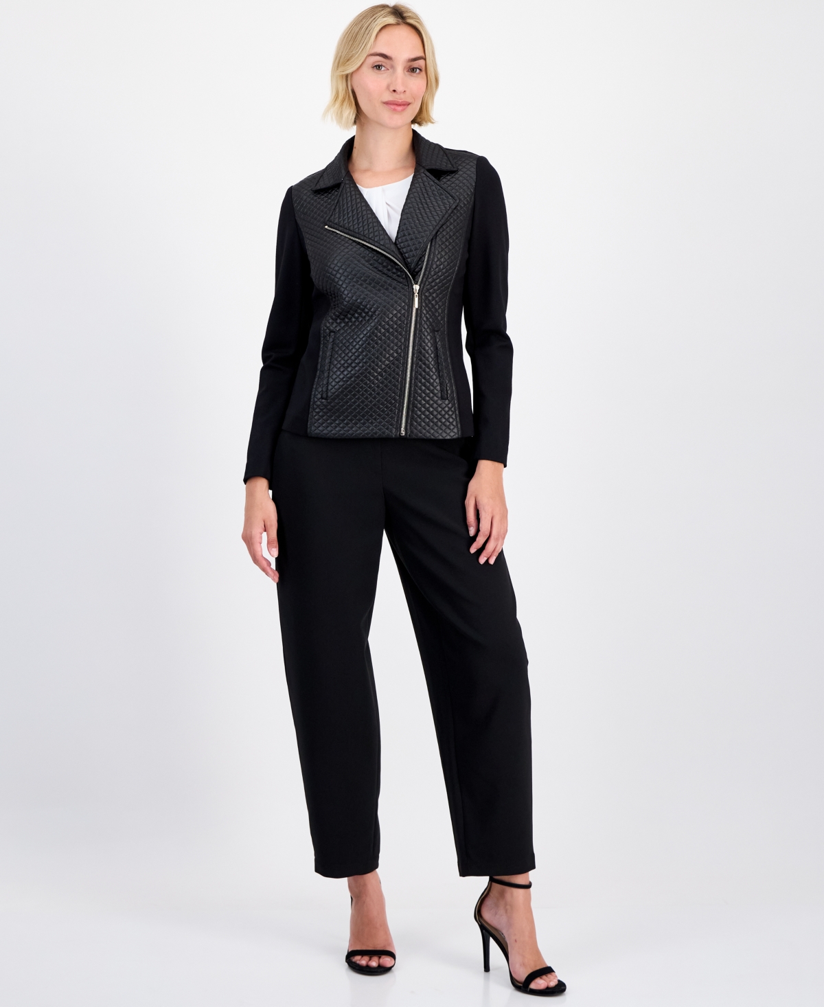 Anne Klein Petite Long-Sleeve Combo Motorcycle Jacket