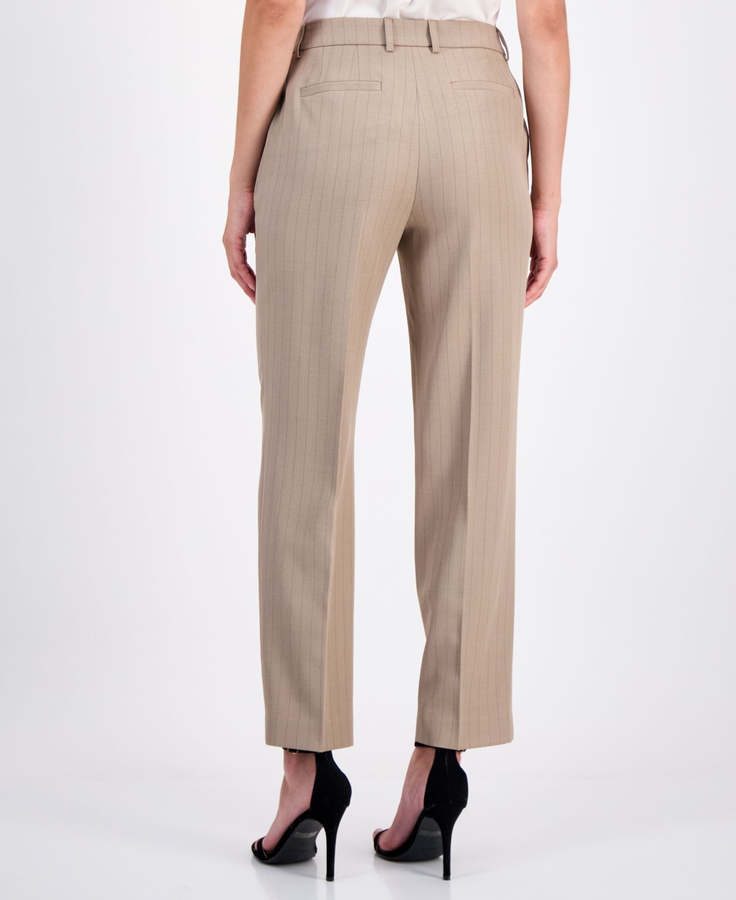 Женские брюки Anne Klein Pinstriped Straight-Leg Ankle, цвет: Натуральный глиняный / Чёрный — фото 6