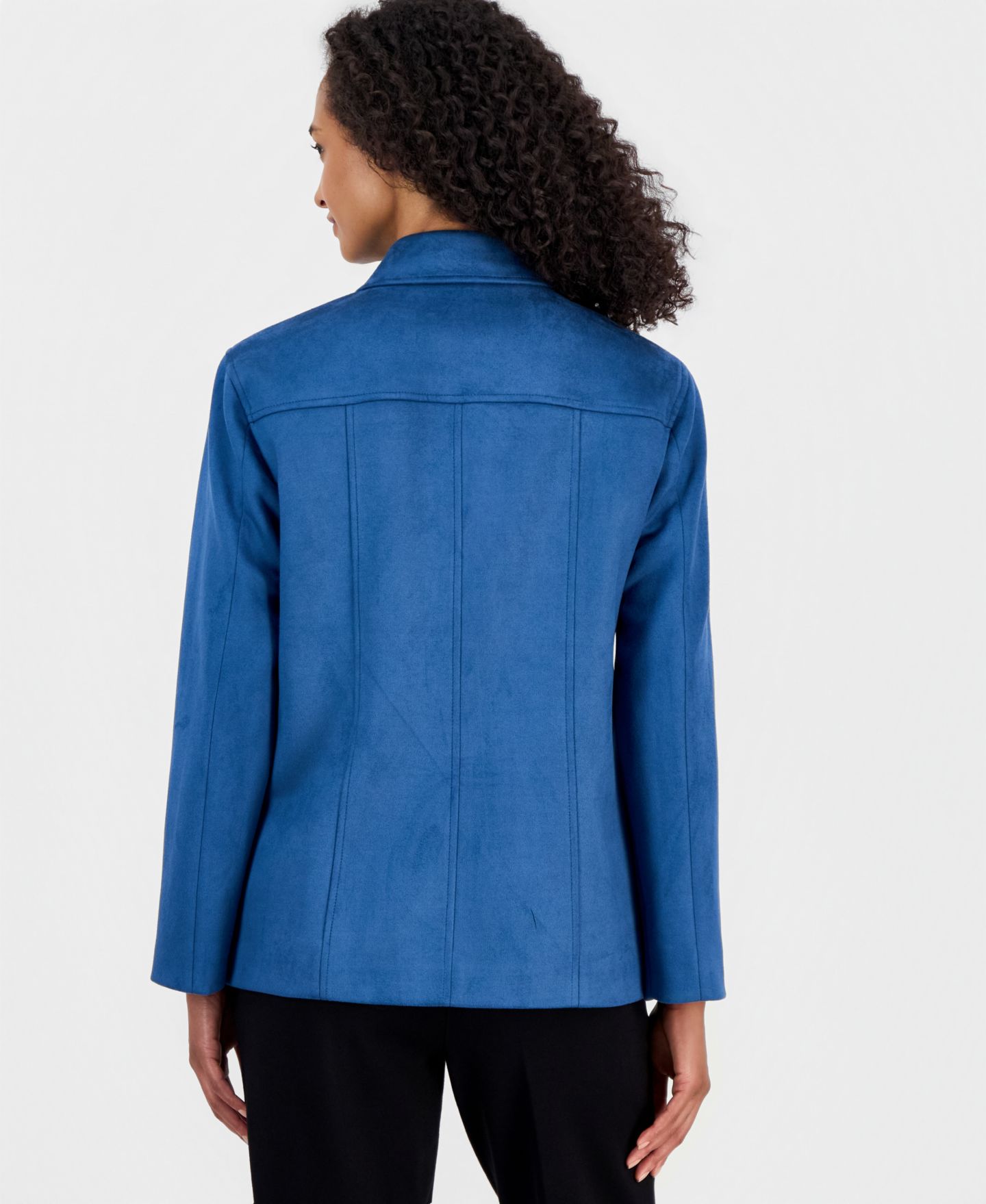 Женская куртка Anne Klein Faux Suede Button-Front Long-Sleeve Jacket, цвет: Тёмный синий — фото 4