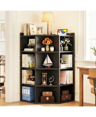 Corner Bookcase Cabinet with 18 Cubbies, Bookshelf with Open Storage Cabinet