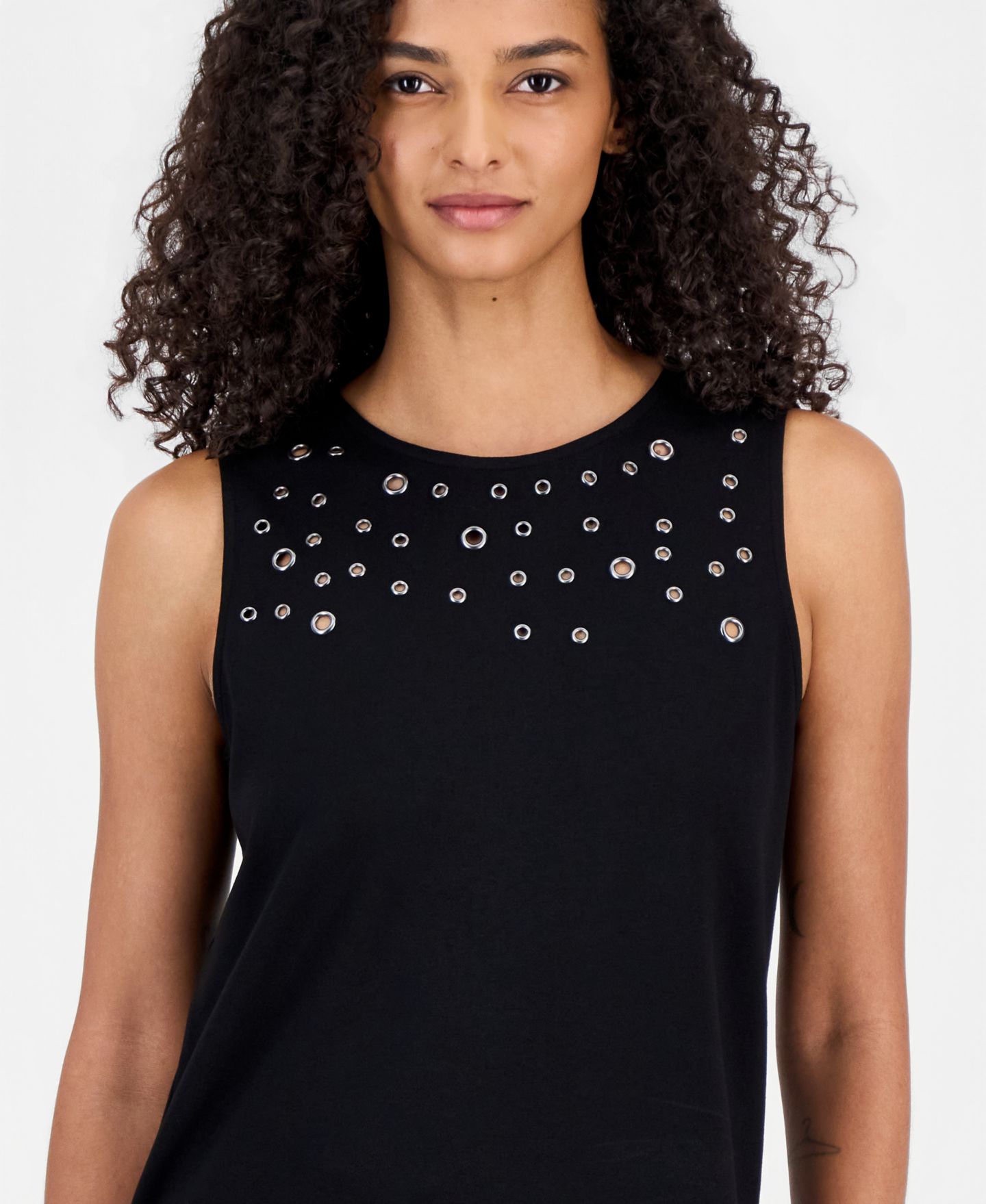 Женский топ Anne Klein Crewneck Grommet-Trim Sleeveless Top, цвет: Чёрный — фото 3
