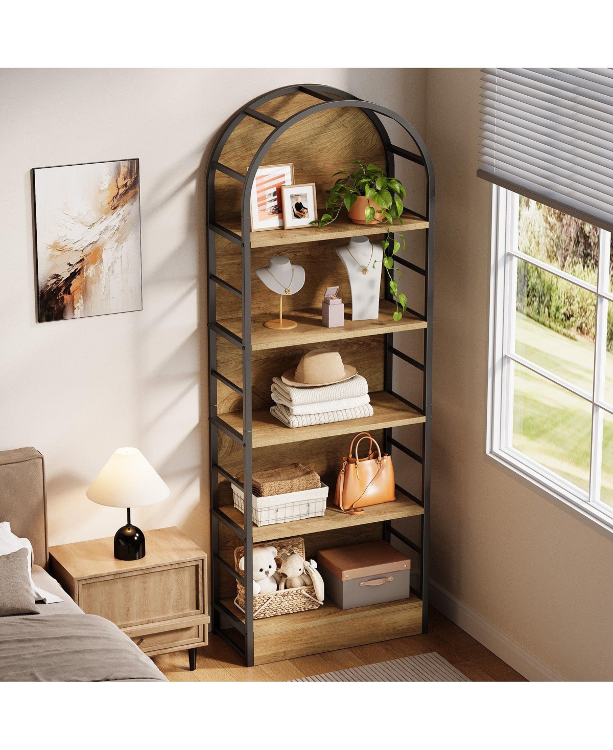 Slickblue Industrial 5-Tier Bookcase with Arched Design for Living Room