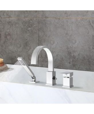 Waterfall Bathtub Faucet with Sprayer, 3-Hole Roman Tub Filler with Hand Shower Deck Mount Waterfall Tub Spout Set