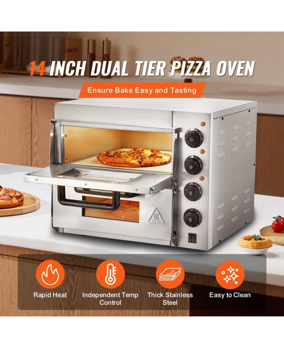 Cozito Countertop Electric Pizza Oven, Double Deck Stainless Steel Oven with Stone