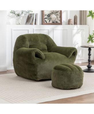Bean Bag Chair With Footstool, Faux Fur Bean Bag Chair, with Filler Included, Soft Beanbag Chairs, Ergonomic, for Bedroom and Living Room
