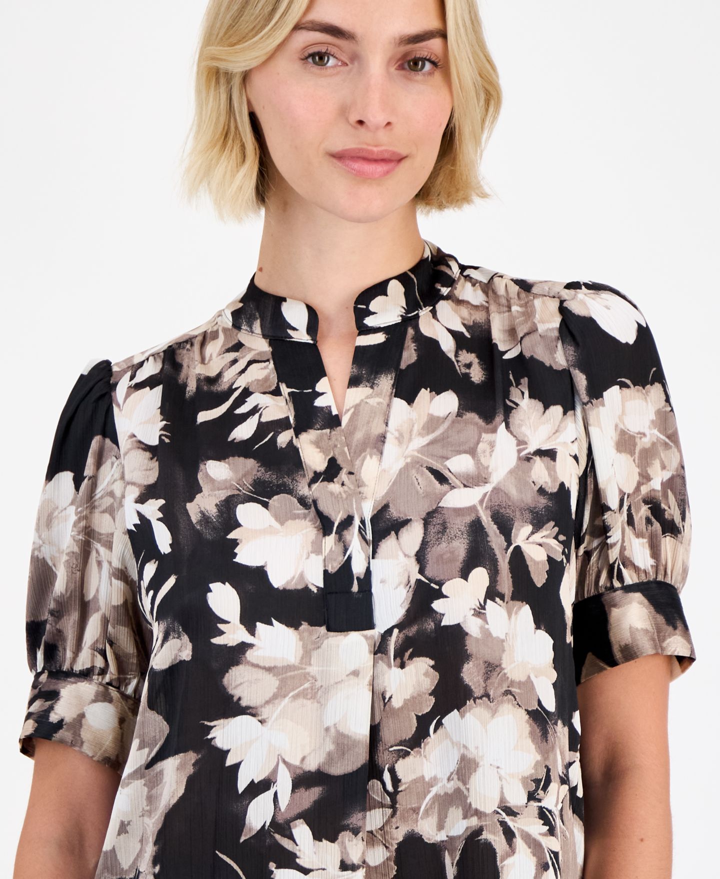 Женский топ Anne Klein Puffed-Sleeve Top, цвет: Чёрный / Латте разноцветный — фото 3