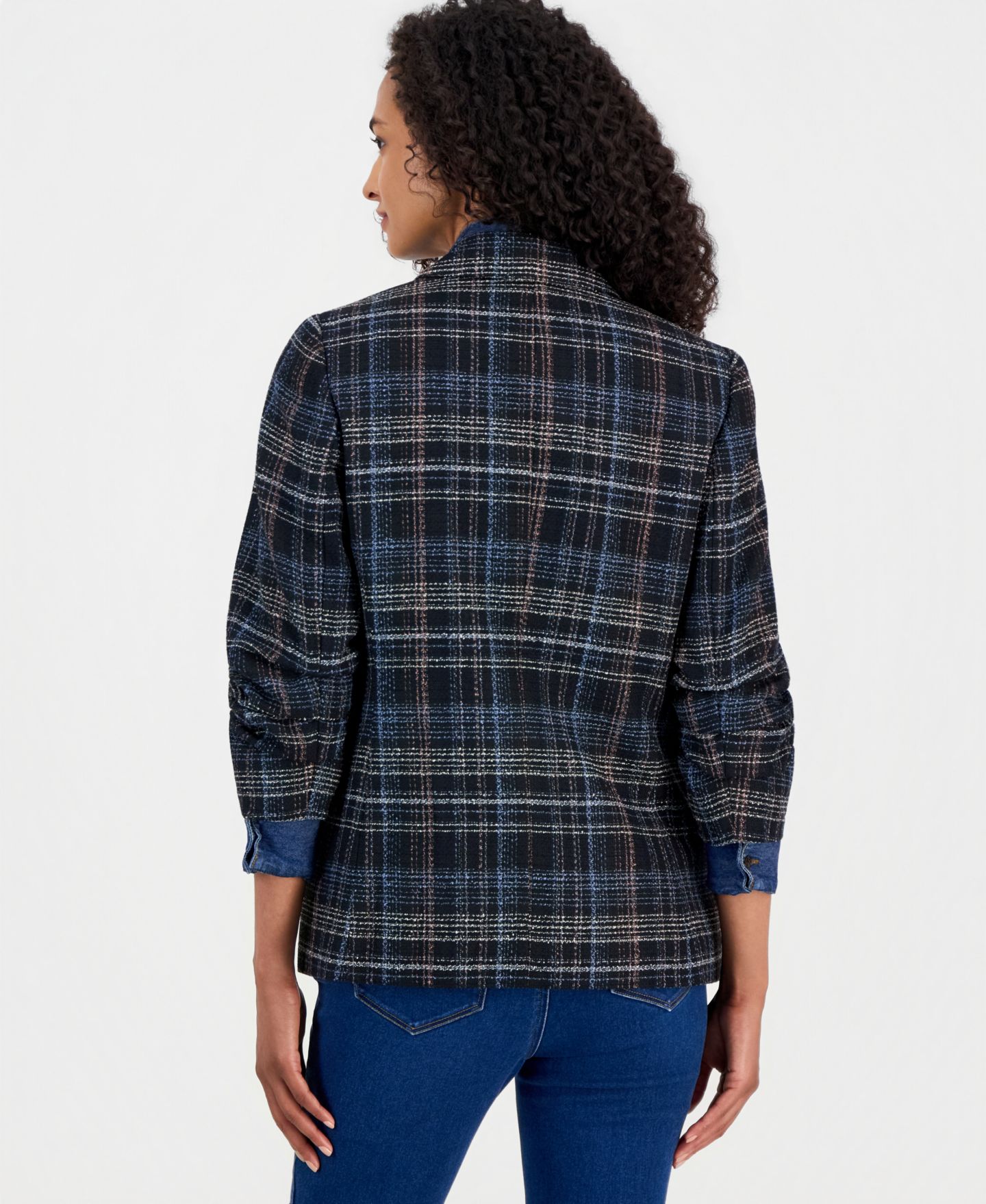 Женский пиджак Anne Klein Plaid Faux-Double-Breasted Blazer, цвет: Чёрный разноцветный — фото 3