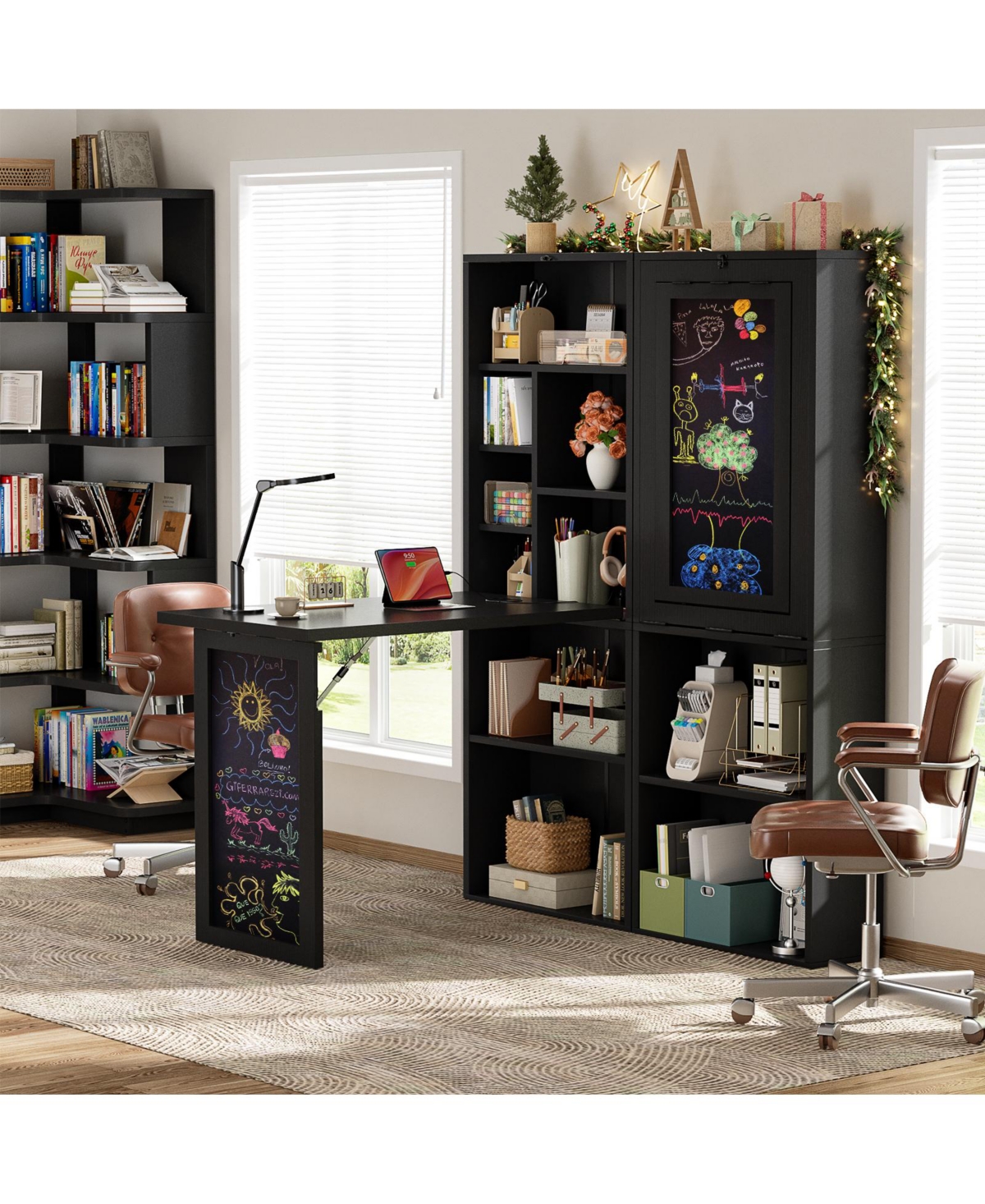 Aheaplus Foldable Desk with Charging Station, Space-Saving Murphy Table